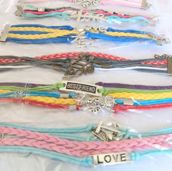 70 Handmade Girl's Leather Layers BRACELET Charms